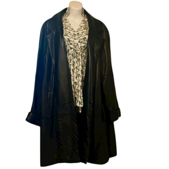 Tiboa Woman’s Soft Buttery Leather Black Swing Car Trench Coat Jacket Sz 2x